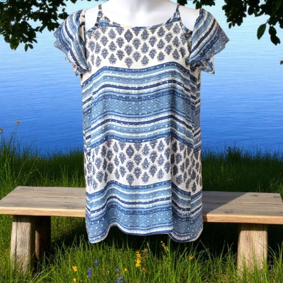 J. VALDI Women's Paisley Print Cold Shoulder Clip - Dot BLouse Size M - Picture 1 of 16